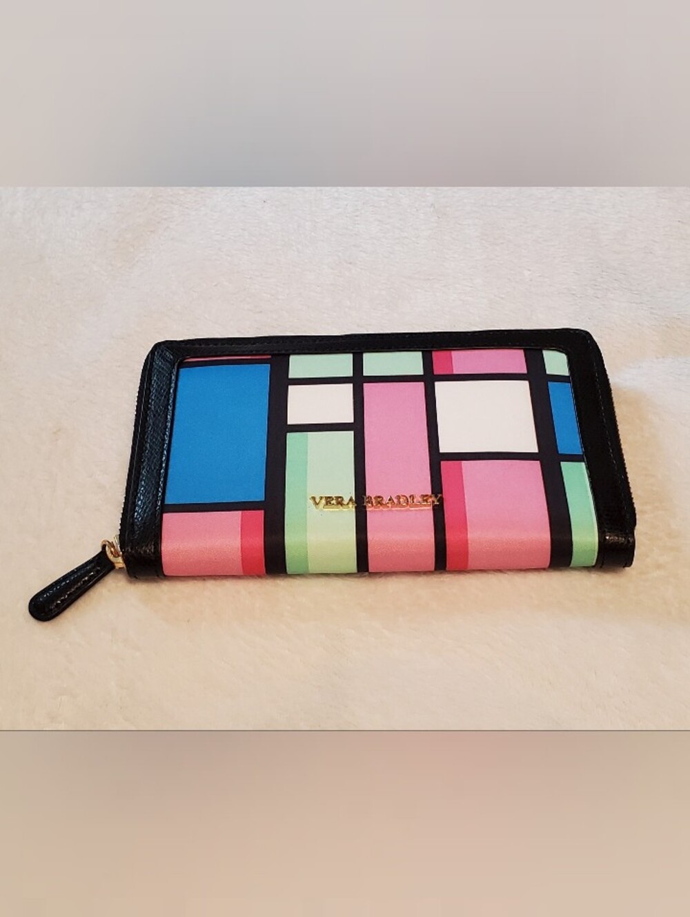 Vera Bradley Colorblock Geometric Zip-Around Wallet in Blue, Pink, Mint